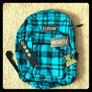 Jansport/Trans Backpack Aqua blue/blk plaid - NWT